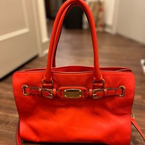 Michael Kors| Crimson Leather Hamilton Satchel| Top Handle Handbag